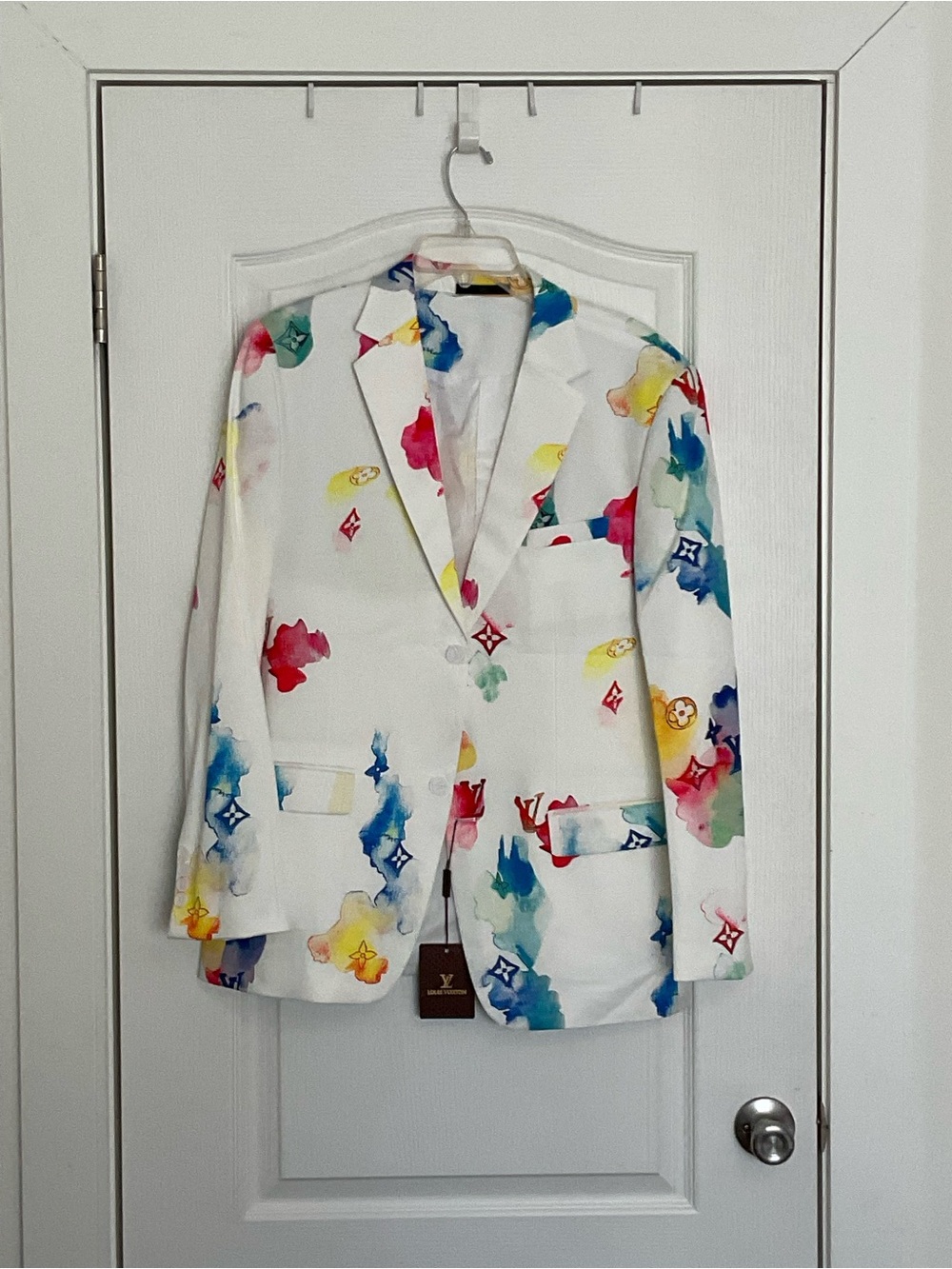 Louis Vuitton White Blazer with Multi-Color Watercolor Motif